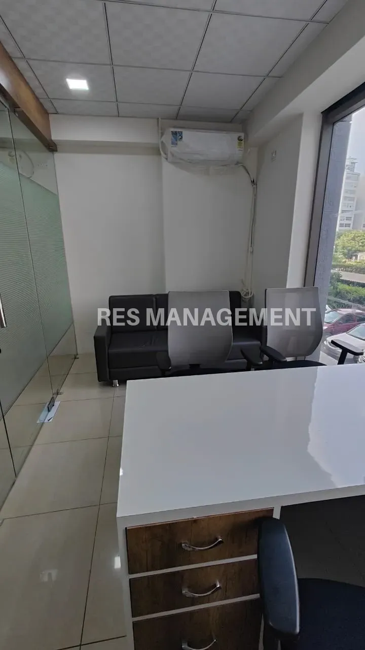 Fully Furnished office for Rent titanium Heights Prahladnagar 1 cabin 8 seating