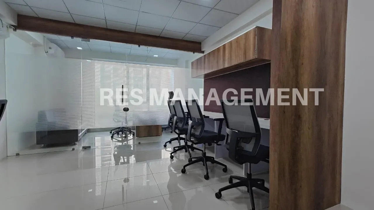 Fully Furnished office for Rent titanium Heights Prahladnagar 1 cabin 8 seating